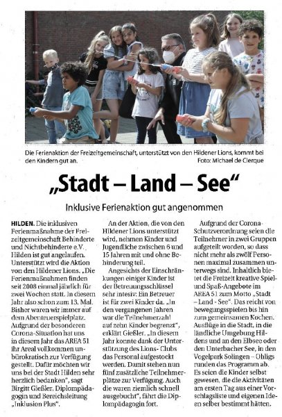 Lions-Club unterstützt Freizeit für Kinder mit und ohne Handicap Artikel des Wochenanzeiger